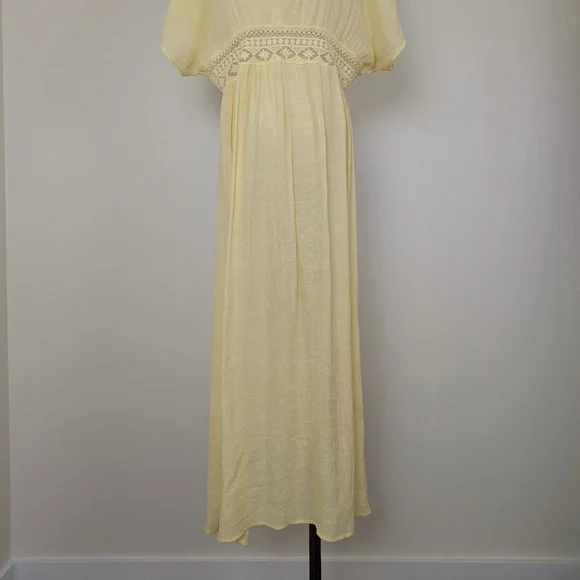 Vintage Butter Yellow Maxi Cardigan Front Ties Sheer Crochet Floor Length - Picture 10 of 10